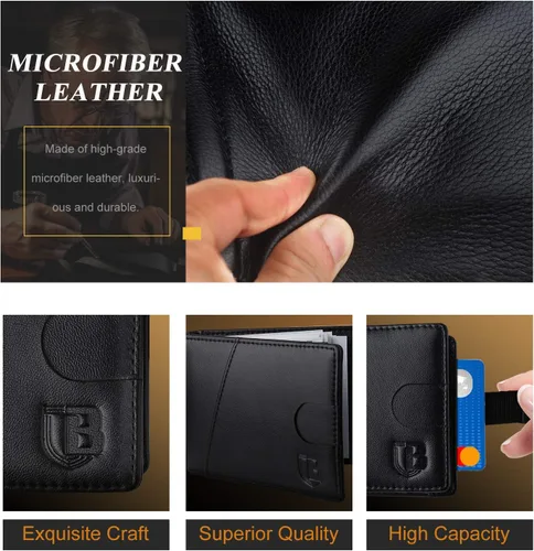 Miniatura 9 de BIAL Billetera para hombre, billetera delgada plegable con clip para dinero, billetera RFID con 6 tarjeteros de crédito y 1 ventana