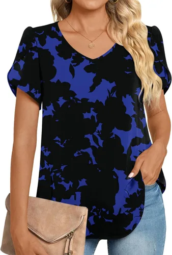 Miniatura 2 de HOTGIFT - Blusas de verano con volantes de gasa de manga corta para mujeres, camisetas sueltas y cómodas
