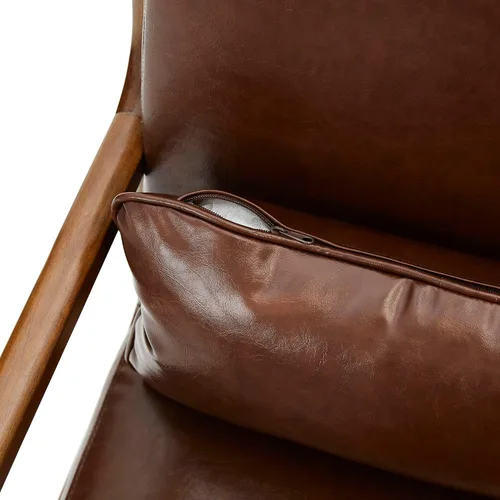 Miniatura 7 de Glitzhome 30.75 "H Mid Century Coffee Accent Sillón, Sillón de lectura individual Silla de salón de cuero PU con marco de madera de caucho nogal