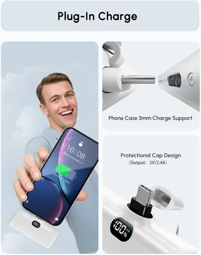 Miniatura 2 de Cargador de teléfono portátil USB C para iPhone 17 Pro Max, mini banco de energía de 5000 mAh con pantalla digital y soporte duradero para teléfonos