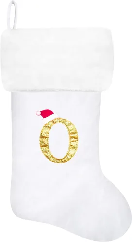 Miniatura 125 de Calcetines de Navidad bordados de 20 pulgadas con monograma, terciopelo negro con puño de felpa blanca supersuave, adornos clásicos para decoración