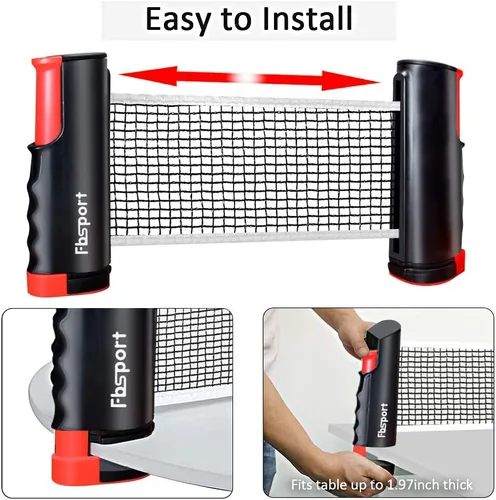 Miniatura 2 de FBSPORT Juego de paletas de ping-pong, juego de tenis de mesa portátil con red retráctil, raquetas, pelotas y bolsa de transporte