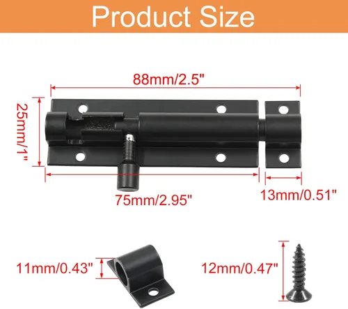 Miniatura 2 de Piutouyar 2 piezas de pestillo de perno de barril de 3 pulgadas, pestillo de puerta corredera resistente de aluminio mini perno deslizante pequeño