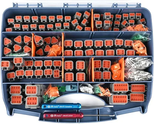 JRready Kit de conectores DT Deutsch de 604 piezas, 2 3 4 6 8 12 pines conectores DT grises, tamaño 16 contactos formados estampados (14-18AWG),