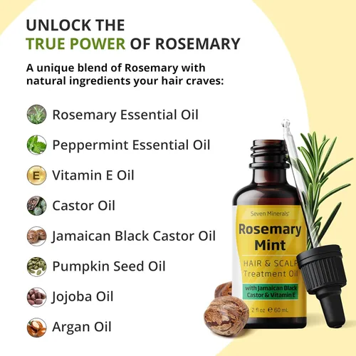 Miniatura 2 de Seven Minerals, Aceite de romero para el crecimiento del cabello, infundido con aceite de ricino negro jamaicano, vitamina E, menta y aceites