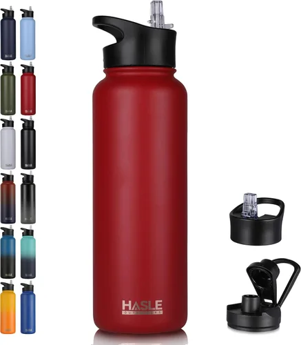Miniatura 9 de HASLE OUTFITTERS Botella de agua aislada de 22 onzas, botella de agua de acero inoxidable de doble pared, boca ancha con tapa de popote y tapa