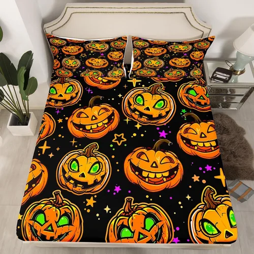 Miniatura 35 de Erosebridal Sábana bajera ajustable de Halloween, diseño de calabaza de dibujos animados, diseño de arco iris para niños, niñas, adolescentes