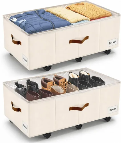Almacenamiento debajo de la cama con ruedas, almacenamiento debajo de la cama con paredes laterales/parte inferior resistentes, cubierta