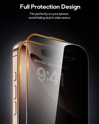 Miniatura 4 de Paquete de 3 protectores de pantalla de privacidad de vidrio templado para iPhone 16 Pro, cabina sin polvo, posicionamiento automático, sin