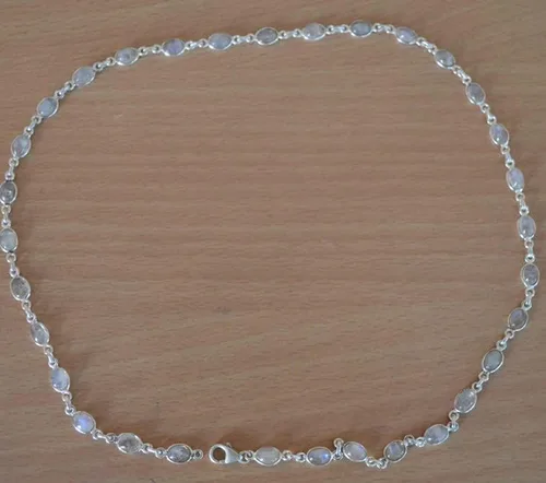Miniatura 2 de Hermoso collar ovalado del aniversario de la boda de la piedra lunar del arco iris 925 joyería de la piedra preciosa, Plata esterlina, Piedra de luna