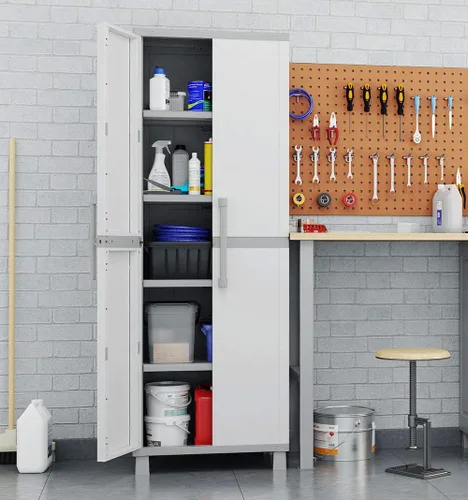 Miniatura 12 de Keter - Armario de almacenamiento con puertas y estantes para la lavandería, garaje, accesorios de baño, armario y organización del hogar, blanco