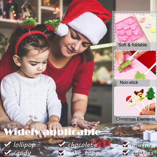 Miniatura 6 de Juego de 303 moldes de piruleta de Navidad, molde de caramelo de Navidad, alce, Papá Noel, muñeco de nieve, copo de nieve, sombrero de Navidad