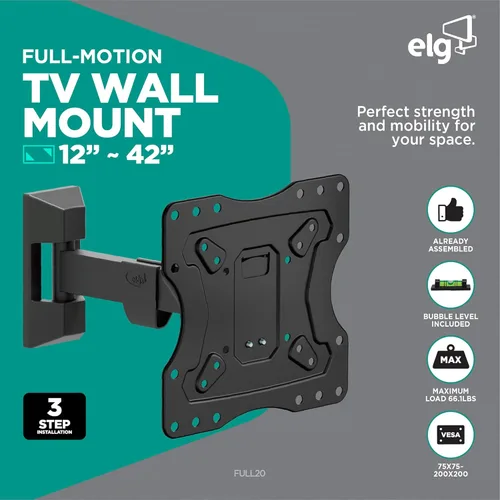 Miniatura 2 de ELG Soporte de pared articulado de movimiento completo para pantallas de 12-42 pulgadas con giratorio, inclinación y extensión, soporta un máximo