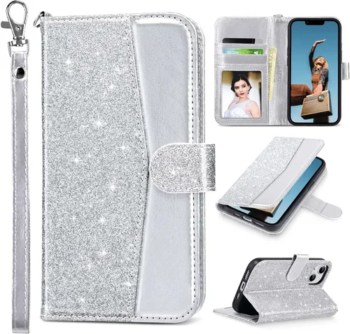 Miniatura 24 de ULAK Funda tipo cartera compatible con iPhone 13 para mujer, piel sintética de alta calidad con tarjetero, función atril, funda tipo cartera