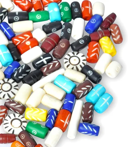 Miniatura 9 de Surtido de cuentas de hueso talladas a mano para hacer joyas y manualidades, 130 piezas, cuentas naturales africanas y nativas americanas en negro