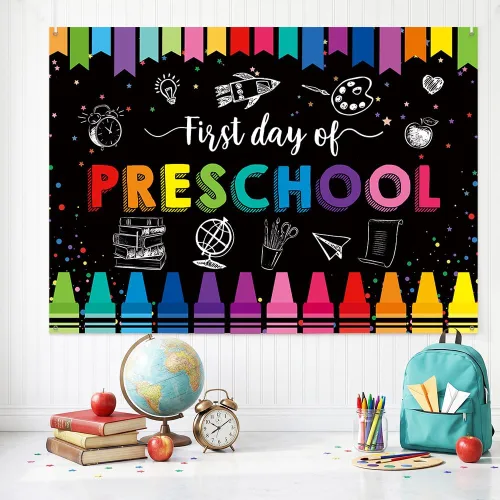 AIBIIN Cartel de bienvenida al preescolar para el primer día de preescolar de 7 x 5 pies para niños, suministros de decoración de fiesta de regreso