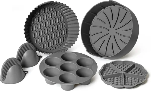 Miniatura 7 de EM Juego de horneado de 4 piezas de forros de silicona para freidora de aire para pasteles, donas, gofres y brownies - Moldes de silicona