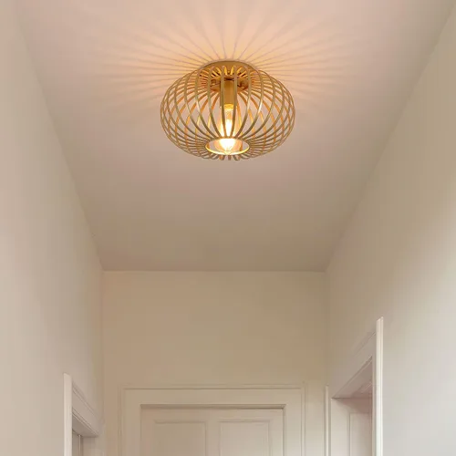 Miniatura 2 de Fivess Lighting Moderna lámpara de montaje empotrado dorada con jaula de metal, lámpara de techo semiempotrada para pasillo, dormitorio, cocina