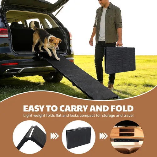 Miniatura 6 de Rampa extra larga de 71 pulgadas para perros grandes, marco de metal resistente para vehículos utilitarios deportivos, camiones y automóviles