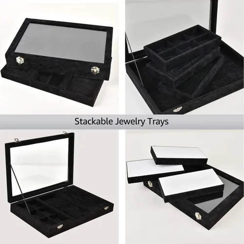 Miniatura 4 de VIEFIN Organizador de joyas organizador de aretes soporte para pulsera estuche de joyería de viaje organizador de collares platos apilables