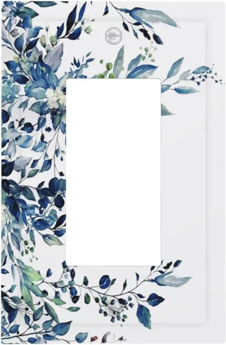 Miniatura 113 de Cubiertas de Salida Triple Basculante con Hojas de Plantas de Eucalipto Azul en Acuarela Floral, Placa Frontal Decorativa de 3 Posiciones, Cubierta