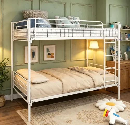 Miniatura 18 de Bellemave - Litera de cama individual XL sobre queen de metal resistente para adultos, color negro