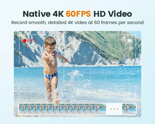 Miniatura 2 de Cámara de acción 4K60FPS con pantalla táctil, cámara subacuática impermeable de 131.2 ft con tarjeta SD de 64 G, cámara de estabilización de 6 ejes