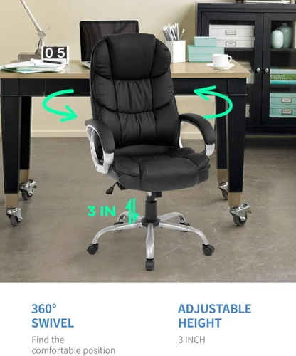 Miniatura 5 de FDW Silla de oficina para computadora, respaldo alto, ergonómica, ajustable, silla de escritorio giratoria de piel sintética ejecutiva con Negro