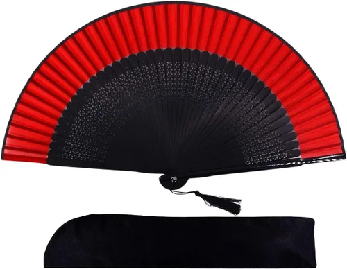 Miniatura 10 de Abanico plegable de seda y bambú, 8.27 pulgadas (21 cm), estilo retro, vintage, elegante y encantador, chino/japonés, regalo para mujeres y niñas