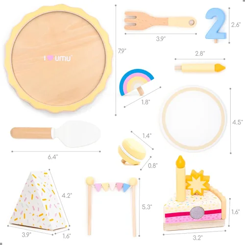 Miniatura 7 de UMU® Juego de pastel de cumpleaños de madera, juguete de cocina con velas, números, frutas y coberturas, comida de madera para niños de 3, 4, 5