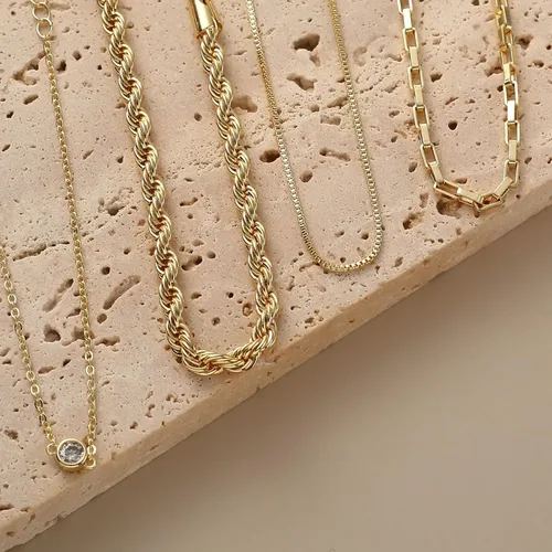 Miniatura 4 de Pulseras de oro para mujer, juego de pulseras en capas de oro de 14 quilates, delicadas cadenas de espiga de espiga, pulseras cubanas de oro
