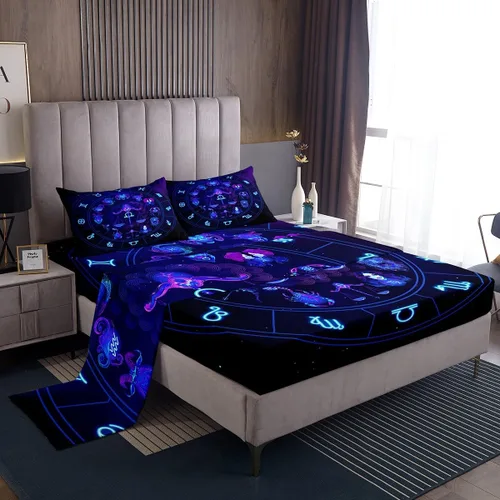 Miniatura 19 de Erosebridal Piscis - Juego de sábanas de tamaño individual de 12 constelaciones para niños, niñas, niños, niñas, niños, sábana bajera ajustable