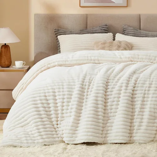 Miniatura 49 de BEDELITE - Juego de edredón de forro polar tamaño individual: ropa de cama supersuave y cálida en color beige, juego de cama de lujo esponjoso