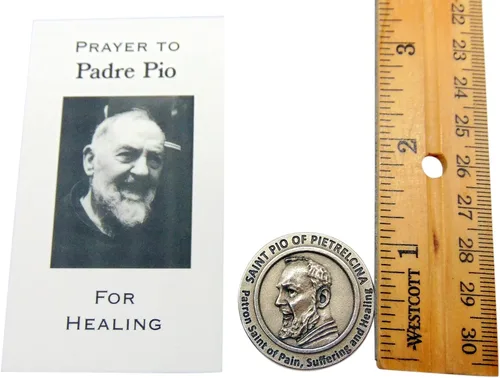 Miniatura 3 de Westmon Works St Pio Token - Paquete de oración de santo de metal para curación con juego de cartas sagradas fabricado en Italia