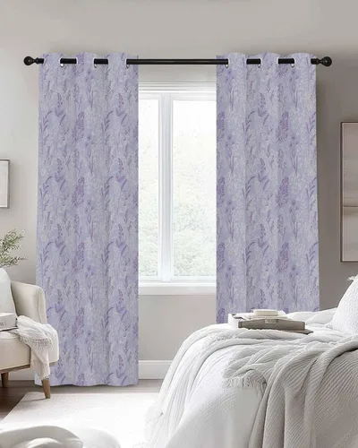Miniatura 3 de Cortinas opacas con diseño floral morado de 39 pulgadas de largo, cortinas con aislamiento térmico para dormitorio, sala de estar, 2 paneles de 55 x