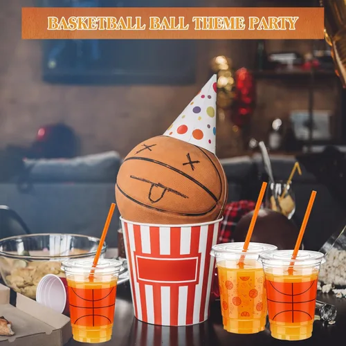 Miniatura 6 de Yaomiao 300 Piezas Vasos de Plástico de Baloncesto de 12 oz con Tapas y Pajitas Vasos Transparentes Desechables de Plástico Feliz Fiesta Temática