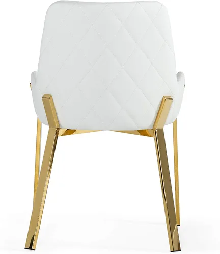 Miniatura 5 de Limari Home Raimond Collection - Silla de comedor tapizada de piel sintética moderna con patas de acero inoxidable, color blanco, dorado
