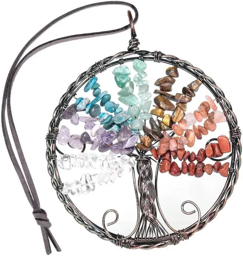 Miniatura 7 de Árbol de la vida con piedra de cristal curativo, adorno colgante para el hogar, oficina, automóvil, decoración colgante para Feng Shui, decoración