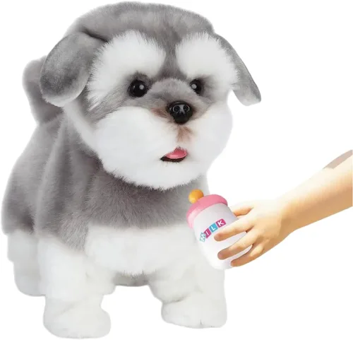 Miniatura 8 de CU-MATE Juguete electrónico de peluche de simulación interactiva, realista, cachorro, gato, con cola para caminar, ladrar, menear, hablar, como