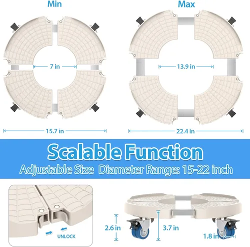Miniatura 2 de VANCASTLE Organizador para Plantas con Ruedas Bloqueables de Alta Resistencia Capacidad de 450lbs, Soporte Ajustable para Plantas con Ruedas de Beige