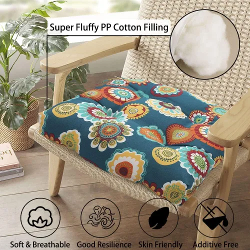 Miniatura 3 de Magpie Fabrics Juego de 2 cojines de asiento capitoné para exteriores e interiores con lazos, 19 x 19 pulgadas, impermeables, para silla de patio