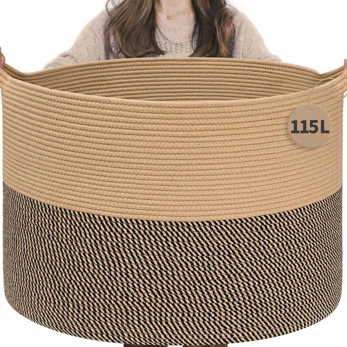 Miniatura 36 de INDRESSME Cesta de Cuerda de Algodón XXXLarge 21.7" x 21.7" x 13.8" Cestas Tejidas para Ropa de Bebé Cestas de Mantas Cesta de Juguetes con Textura