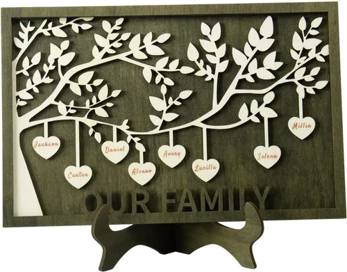 Miniatura 17 de Joyforisa Regalos para mamá y abuela, marco personalizado del árbol de la vida con corazones y nombres, marco de árbol familiar de madera Estilo 1
