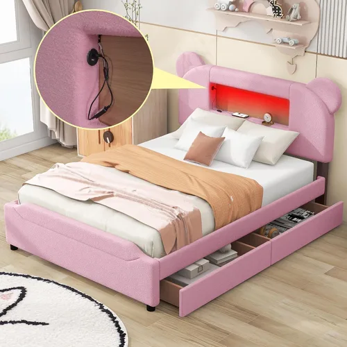 Miniatura 26 de Quarte Sofá cama tapizado de tamaño individual con cabecero clásico en forma de rayas, bonita cama de plataforma para niños y niñas