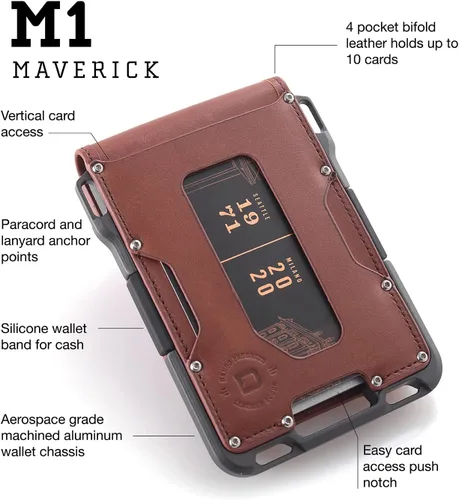 Miniatura 3 de Dango - Cartera M1 Maverick de aluminio mecanizado CNC, bloqueo RFID, fabricada en Estados Unidos, cartera Rfid, m, Bifold - Whiskey caféGris