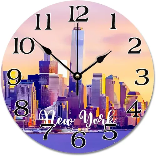 Miniatura 18 de Reloj de pared con paisaje urbano de Nueva York, Estados Unidos, reloj de pared grande de viaje, funciona con pilas, 9 pulgadas, silencioso
