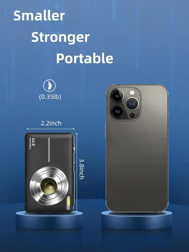 Miniatura 5 de Cámara digital, FHD 1080P Cámara digital de apuntar y disparar con zoom de 16X antivibración, tarjeta de 32 GB, cámara pequeña compacta para niños