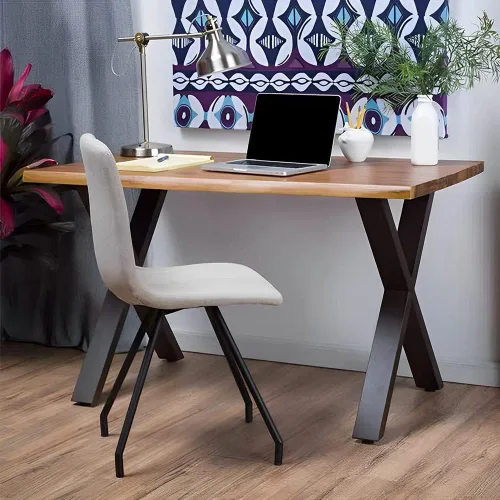 Miniatura 9 de Juego de 4 patas de metal para mesa de comedor de 28 pulgadas, patas de escritorio con marco en X de acero resistente con patas ajustables