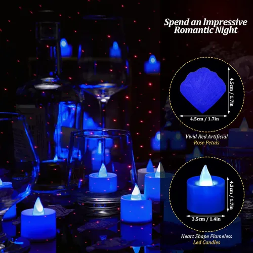 Miniatura 4 de Coume 6000 pétalos de rosa artificiales con 72 velas LED sin llama, decoraciones románticas, velas falsas, decoraciones de aniversario para el día