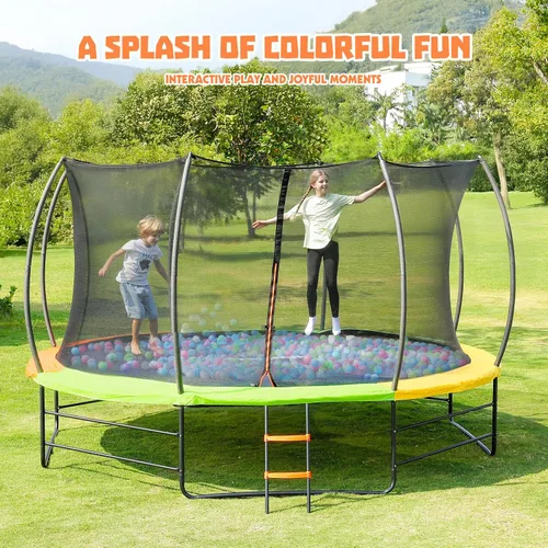 Miniatura 6 de Yohood Trampolín para exteriores de 12 pies y 14 pies, trampolines recreativos con red de cierre y escalera, aprobado por ASTM para niños y adultos